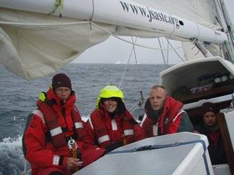 Kev, Emma and Greg on watch with Iceberg in the background