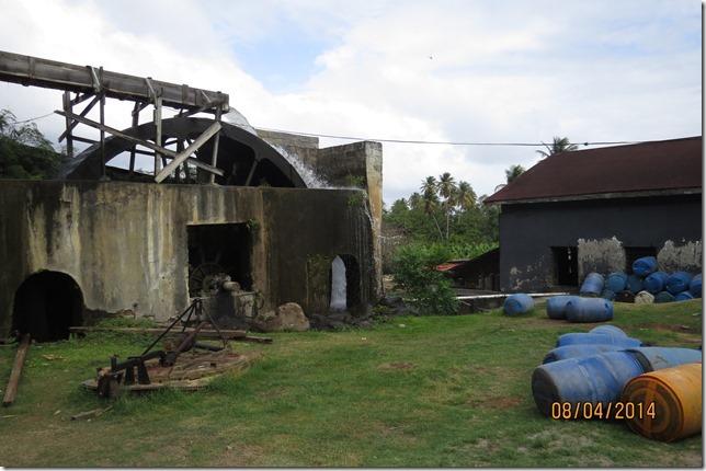 The water mill that provides the power for grinding the cane