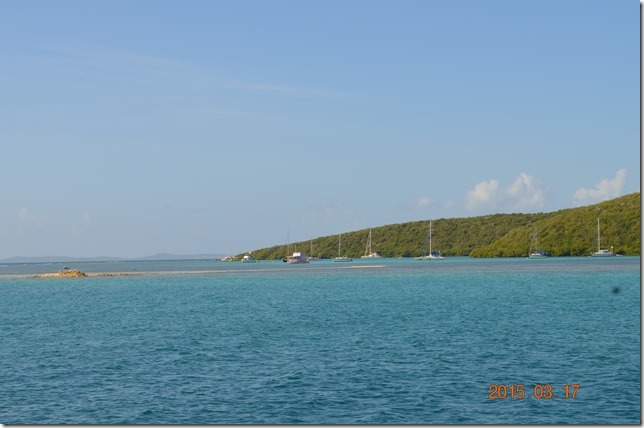 Yachts anchored behind the reef at the entrance to Ensenada de Honda, Culebra