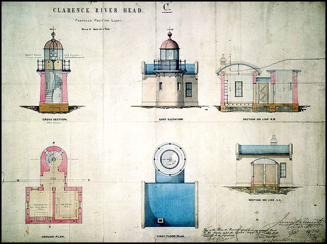 Clarence River Light - plans for proposed position light, by James Barnet, NSW Colonial Architect, 1878