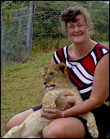hugging a lion