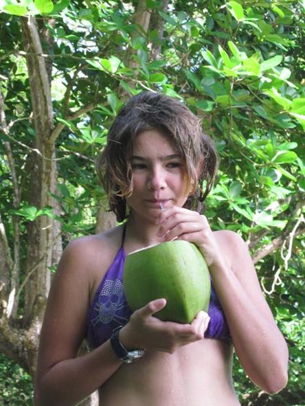 Beth drinking coconut