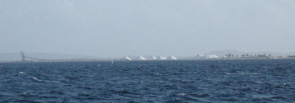 Bonaire salt mountains - first sighting of land