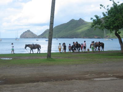 Nuku-Hiva.  Acitivity on the beach.