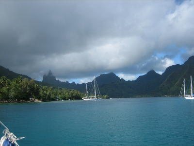 Moorea's jagged topped mountains from the Baie de Opunohu