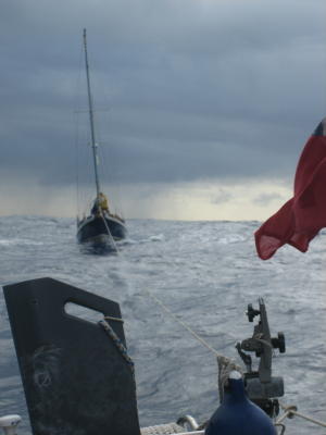 Small drama at sea. Timella under tow.