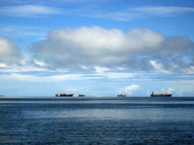 Large ships at anchor, Fiji