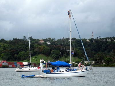 Ross working up the mast.  Assistants take their ease below.