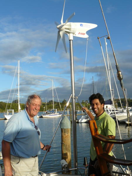 Marcel our electrician with the new wind generator