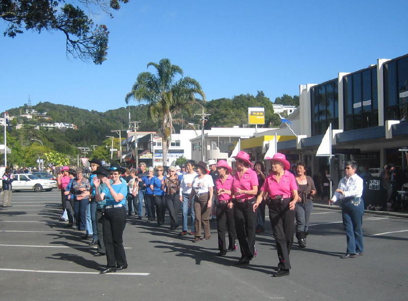 Line dancing in Paihia during the annual Bay of Islands Country and Rock Festival