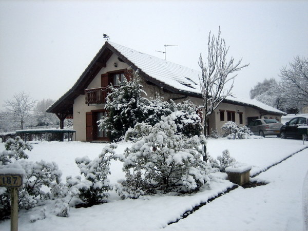 Our French house under early snow.