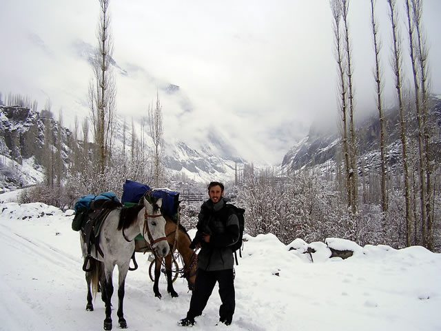 The first snows of the year falling high in the Hunza Valley