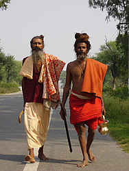 Two Sadus on their way to visit the Pakistan border at Wagah, near Amritsar.