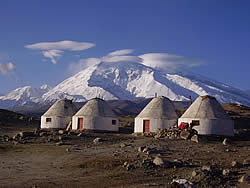 The future of the common Yurt? Concrete Kyrgyz yurts gracing Karakul’s shore.